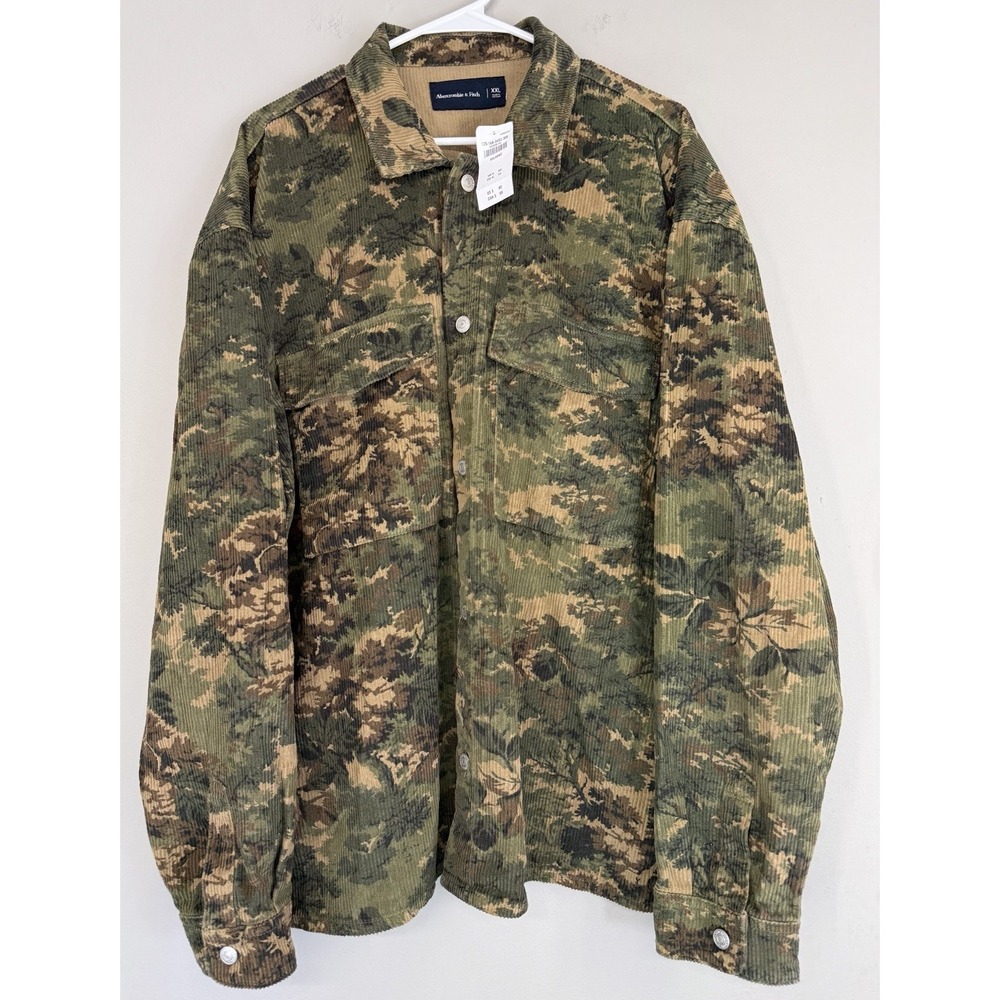Abercrombie & Fitch Corduroy Camo Shirt Men's XXL Metal Buttons Long Sleeve NWT